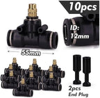 Adjustable Misting Nozzle with Tee Adapter - Brass & Plastic Irrigation Sprayer for 6/8/10/12mm Hose Perfect for Garden Watering and Cooling Systems(For 12mm Tubing) - Image 2