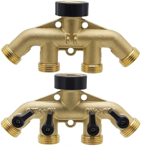 4 Way Brass Hose Splitter with Independent Shut-Off Valves, 3/4" Solid Brass Garden Hose Manifold, Heavy Duty Faucet Adapter for Lawn Sprinkler & Drip Irrigation - Image 4