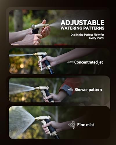 RAINPOINT Garden Hose Nozzle, 100% Heavy Duty Metal Hose Sprayer, High Pressure Water Hose Nozzle with Adjustable Spray Patterns and Flow Control for Watering Plants, Car Washing, Pet Washing,L-Brown - Image 5