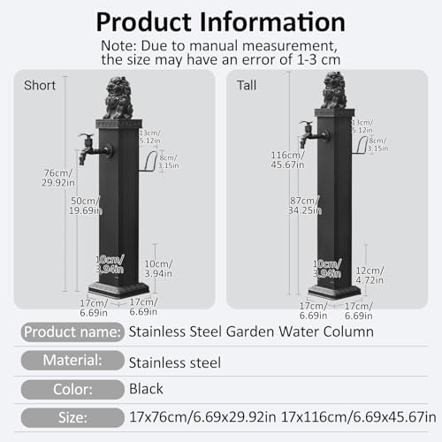 Outdoor Faucet Column Column Garden Water Faucet Decorative Courtyard Post with Dual Water Outlet Floor Mounted Feature for Irrigation Washing(116cm/45.67in) - Image 2
