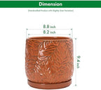 D'vine Dev Embossed Leaves Ceramic Planter, 8 in, Pumpkin, 27-A-Q-J - Image 3