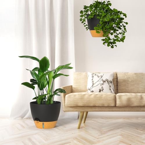 ZMTECH 12 Inch Large Self Watering Hanging Planters for Indoor Outdoor Plants - Water Level Indicator & Removable 60 Oz Reservoir, 1 Pack Plastic Hanging Basket for Window Porch Garden Balcony, Black - Image 7