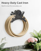 Cast Iron Garden Hose Holder Wall Mount, Rustic Heavy Duty Water Hose Hanger Storage Rack, Decorative Vintage Hose Reel Organizer for Outside Garden Yard Patio, Snail and Floral Design - Image 4