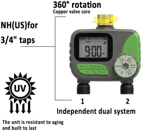 Sprinkler Timers Two Independent Automatic Watering System for Garden Hose, Low Power Consumption, One Year Standby Time, Rain Delay Watering Schedule, Easy Installation, Outdoor Waterproof - Image 6