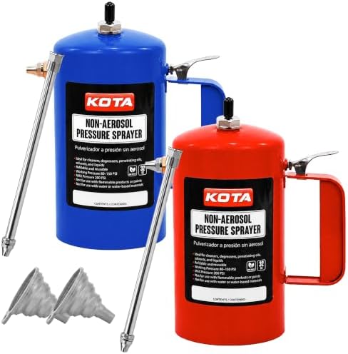 LAUCO Non Aerosol Pressure Sprayer with Funnel and Extension, Refillable Pressurized Sprayer Bottle for Oil, Solvent, Degreasers, Lubricants - Rechargeable Steel Canister and Brass Nozzles, 32oz 69532 by LAUCO