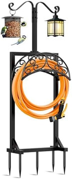 Garden Hose Holder for Outside - Upgraded Water Hose Holders with 5 Spikes & 2 Shepherds Hooks, Freestanding Hose Stand Heavy Duty Hose Hanger Hose Storage Hose Reel Rack for Outside Yard Lawn by Jvgoo
