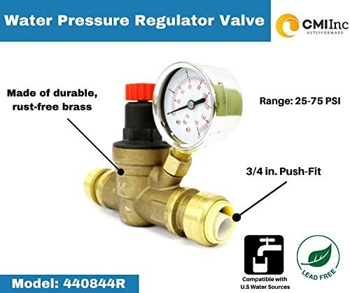 CMI Inc 3/4 in Push Connect. Water Pressure Regulator Valve, Adjustable Water Pressure Reducer with Test Gauge for RV Camper, Travel Trailer, Water Hose - Image 3