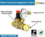 CMI Inc 3/4 in Push Connect. Water Pressure Regulator Valve, Adjustable Water Pressure Reducer with Test Gauge for RV Camper, Travel Trailer, Water Hose - Image 3