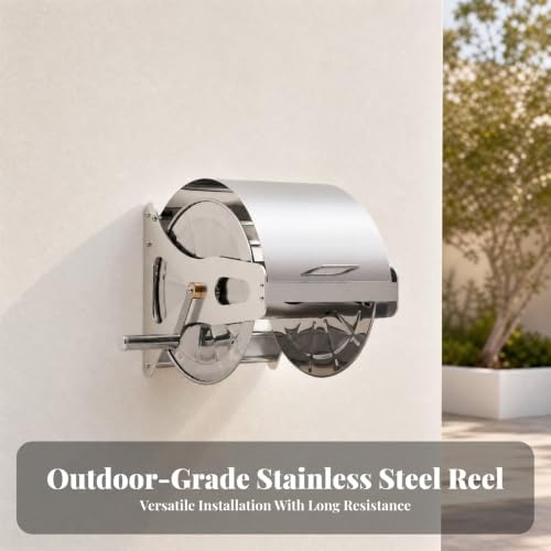 Wall-Mounted Hose Reel with Crank Space-Saving Stainless Hose Effortless-Rewind to Install for Household Outdoor Water Tasks, M - Image 4