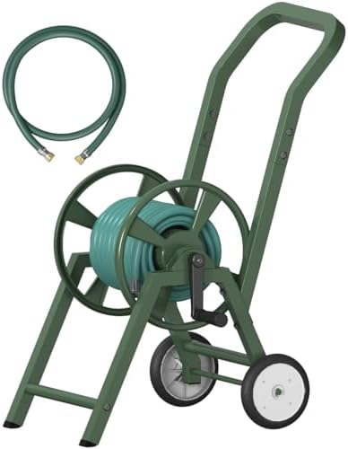 Artigarden Garden Hose Reel Cart with Wheels, Holds 165 ft of 5/8’’ Hose Outdoor Heavy Duty Powder-coated Steel Water Storage Holder Rack with 3.9 Ft Leader Hose for Outside Lawn Yard, Green by Artigarden