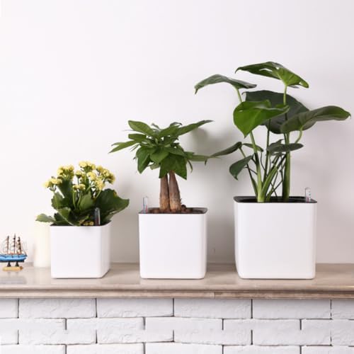 SUPVOX Self Watering Flowerpot Plastic Planter with Large Water Capacity, Double Layer Square Design, Detachable Inner Pot, Thick Cotton Rope, Suitable for Desk and Wall Use - Image 7