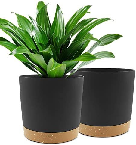 QCQHDU 10 inch Plant Pot, 2 Pack Planters for Indoor Plants with Drainage Holes & Saucer, Outdoor Flower Pots Home Garden Modern Decor by QCQHDU