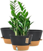 12 Inch Self Watering Pot with Visual Water Window, Drainage Holes & Watering Lip, Set of 3 Large Plastic Planters for Indoor Outdoor Plants, Modern Decorative Flower Pot (Grey) by FIASON