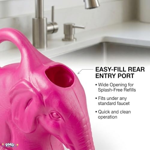 PMU 12Pcs 2-Quart Elephant Watering Can – Durable Plastic Garden Watering Can for Indoor & Outdoor Plants, Easy-Pour Spout, Large Water Pot, Pink - Image 3