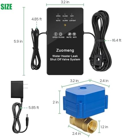 WiFi Water Leak Detector with Automatic Shutoff Valve，Zuomeng Smart Water Heater Remote Stop Device with Leak Sensor, Leakage Alert Push, 3/4" NPT 150PSI Brass Valve, Get Rid of Water Leakage - Image 6