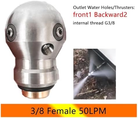 High Pressure Sewer Jetter Ball Nozzle - Stainless Steel 3/8" Threaded Cleaning Tool for Pipe Maintenance(3/8 Female 50LPM) - Image 2