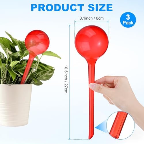 M METERXITY 3-Pack Plant Watering Globes, 10.5 Inch Plastic Spherical Self Watering Planter Insert for Indoor/Outdoor Pots, Self Water Devices Decorative Garden Stake [Red] - Image 3