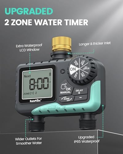 RAINPOINT Sprinkler Timer 2 Outlet, Water Timer for Garden Hose, Programmable Drip Irrigation for Yard Outdoor Watering, Rain Delay/Manual/Automatic - Image 2