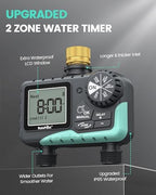 RAINPOINT Sprinkler Timer 2 Outlet, Water Timer for Garden Hose, Programmable Drip Irrigation for Yard Outdoor Watering, Rain Delay/Manual/Automatic - Image 2