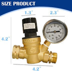 Hourleey RV Water Pressure Regulator, Adjustable Handle Brass Water Pressure Regulator, Water Pressure Reducer with Gauge and Inlet Screened Filter for RV Camper Travel Trailer - Image 2
