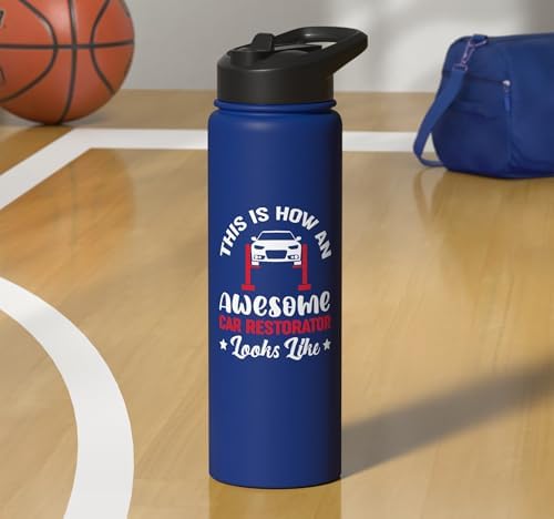 Awesome Car Restorator Oldtimer Cars Mechanic Stainless Steel Insulated Water Bottle - Image 7