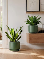 LE TAUCI 10 + 12 Inch Ceramic Plant Pots, Set of 2, Forest Green - Image 6