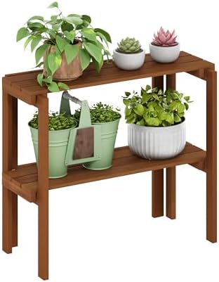 Furinno TIOMAN Plant Shelf, 2-Tier Plant Stand, Display Shelf, for Multiple Pot, Easy Toolless Assembly, Patio, Balcony, Garden, Natural by Furinno-FitsYourSpaceFitsYourBudget