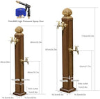 Outdoor Retro Post Faucet, Freestanding Garden Hose Holder Brass Double Outlet Garden Tap, Floor Mounted Water Tap Anti-Freezing Faucet Post for Garde - Image 2