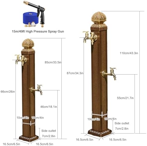 Outdoor Retro Post Faucet, Freestanding Garden Hose Holder Brass Double Outlet Garden Tap, Floor Mounted Water Tap Anti-Freezing Faucet Post for Garde - Image 2
