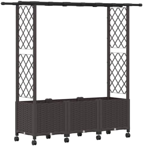 Raised Garden Bed with Trellis Roof Wheels Brown 64in by Unknown