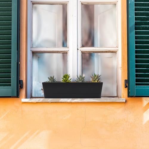 GREANER Rectangle Window Boxes, 6PCS 16x3.8 Inch Black Herb Planters with RemovableTray and Drainage Hole, Succulent Flowers Plastic Pot for Balcony, Office, Windowsill, Garden, Outdoor Decoration Use - Image 4