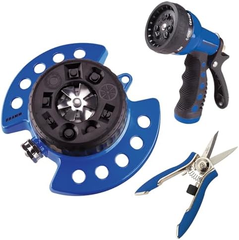 DRAMM Watering and Tool Set Includes 9-Pattern Revolver Spray Gun, 9-Pattern ColorStorm Turret Sprinkler, and Colorpoint Compact Shear, Blue by DRAMM