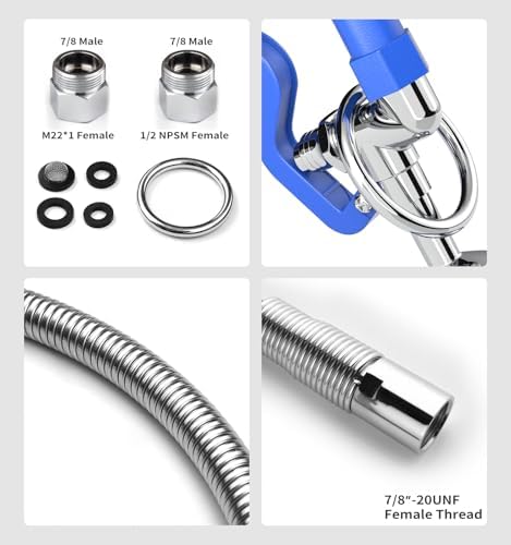 Commercial Sink Sprayer with 45” Stainless Steel Hose, 1.42 GPM Pre Rinse Sprayer, High-Pressure Dish Spray for Restaurant Use, Commercial Faucet Spray Nozzle with Adapters (Blue) - Image 5