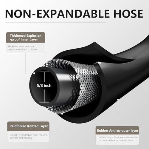 Garden Hose 5/8"x 150ft Brass Rubber Heavy Duty Water Hose 600 PSI Black - Image 3