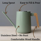 Metal Small Indoor Watering Can with Long Spout & Real Wood Handle, 35oz - Image 2