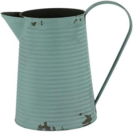 Vintage Iron Pitcher Vase Shabby Metal Jug Vase Farm Watering Can Retro Iron Flower Bucket Home Decoration (Yellow/Green)-Ciel-bleu by Unknown