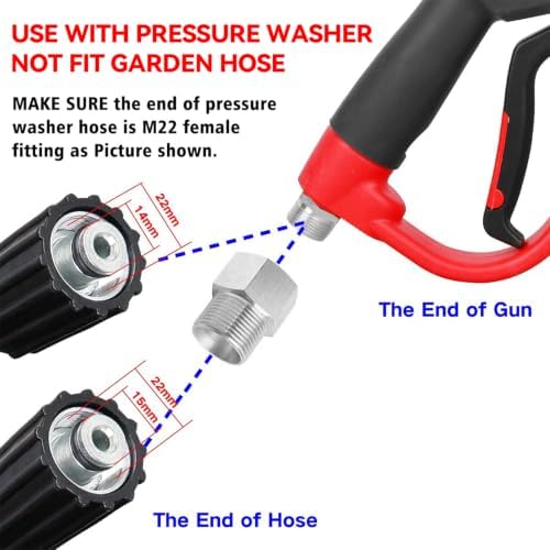 Upgraded Pressure Washer Gun with Extension Replacement Wand, M22 Fitting,7 Inch 30 Degree Curved Rod, 5 Nozzle Tips, 5000 PSI, 47 Inch - Image 2
