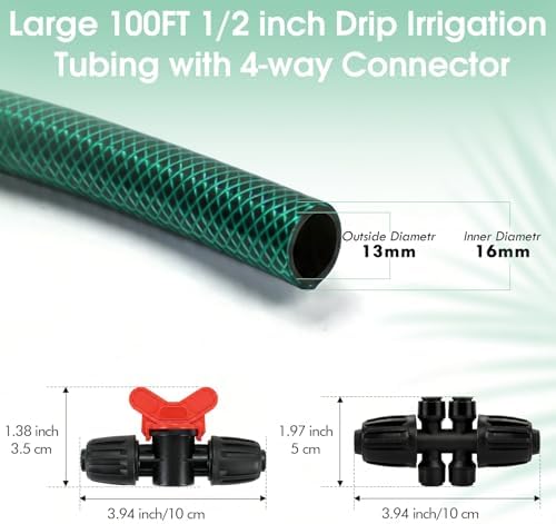 Garden Irrigation Tubing, 100ft 1/2" Tubing with 4 x 6-Way Connectors for 1/4" Hose, Flexible Distribution Drip System for Garden Greenhouse, Flower Beds, Patio, Lawn (100ft) - Image 2