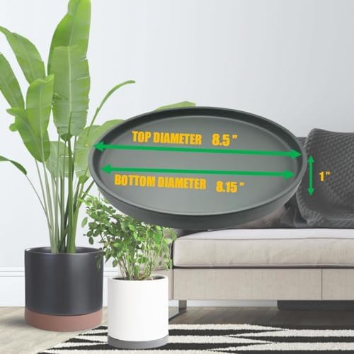 Yukfona Ceramic Plant Saucer Tray 2 Pcs 8 Inch Grey, 8.5" OD x8.15 ID x1 Deep| Fits Flower pots Bottom≤ 8.15", Heavy Duty Glazed Round Planter Drip with Catch Basin for Indoor Outdoor Plants - Image 2