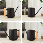 Metal Watering Can 900ml Long Spout Black Iron Wooden Handle - Image 5