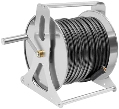 Stainless Steel Garden Hose Reel, Heavy Duty Wall Mount/Floor Stand, Water Hose Storage Rack, Holds 164ft 1/2 Inch Hose, with Crank Handle & Brass Connector for Outdoor Yard Lawn Garden by Unknown