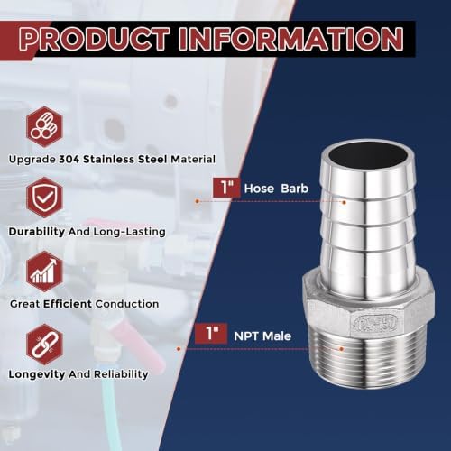 8pcs Stainless Steel Hose Barb Fittings 1-1/4"Barb to 1-1/4"NPT Male - Image 2