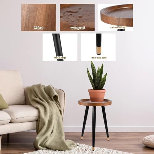 KGPLOME Plant Stand Indoor,Mid Century Walnut Wood Plant Table, Heavy Duty Metal Tall Flower Pot Stand,Modern Round Small Side End Table With Raised Design(12"x17") - Image 6