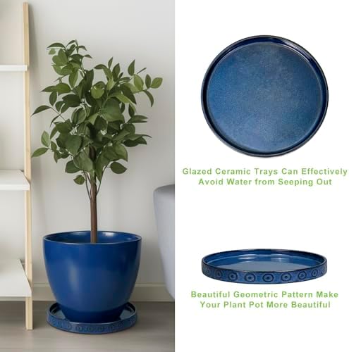 Eightpot Plant Saucer 9.3 Inch - Ceramic Plant Saucer for Indoors Outdoors Plant Water Catcher Tray Plant Drainage Tray Decorative Flower Pot Saucer Plant Plates Blue - Image 5