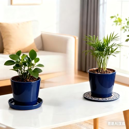 Yukfona Ceramic Plant Saucer Pot Tray 6, 8, 10 Inch Blue, Planter Saucers for Indoors Outdoor, Durable Sturdy Flower Drainage drip Water Tray for Glazed Pots Base - Image 3