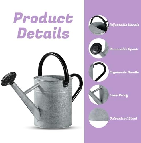 1 Gallon Watering Can for Plants, Watering Cans for Indoor&Outdoor Gardening, Galvanized Steel Watering Pot with Removable Spout, Metal Water Can with Ergonomic Movable Handle(Rustic Silver) - Image 4