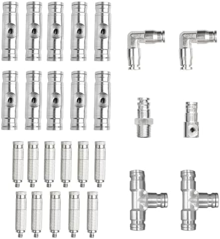 High-Performance Brass Patio Misting Kit – 11 Brass Anti-Drip Micro-Nozzles & 16 1/4″ Slip Connectors for High-Pressure Outdoor Cooling Misting (UNC 10/24, 0.012″ Precision Orifice, 280-1500 psi) by TLTOOLEGIN