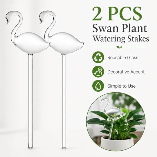 CATPAN 2 PCS Glass Swan Plant Watering Stakes, Self Watering Globes for Indoor Plants, 26 cm Automatic Watering Spikes for Houseplants, Succulents, Herbs and Flowers - Image 4