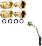 RainPoint Quick Connect Brass Fittings (2 Sets) & 16" Metal Watering Wand – 9 Spray Patterns, Heavy-Duty Garden Hose Sprayer Nozzle with Instant Connection, Leak-Free, Universal 3/4" GHT by RainPoint