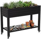 Large Elevated Raised Garden Bed with Legs,Outdoor Planter Box with Storage Shelf Drain Plug Water & Monitor for Backyard,Patio,Balcony(Black by GYMHILL